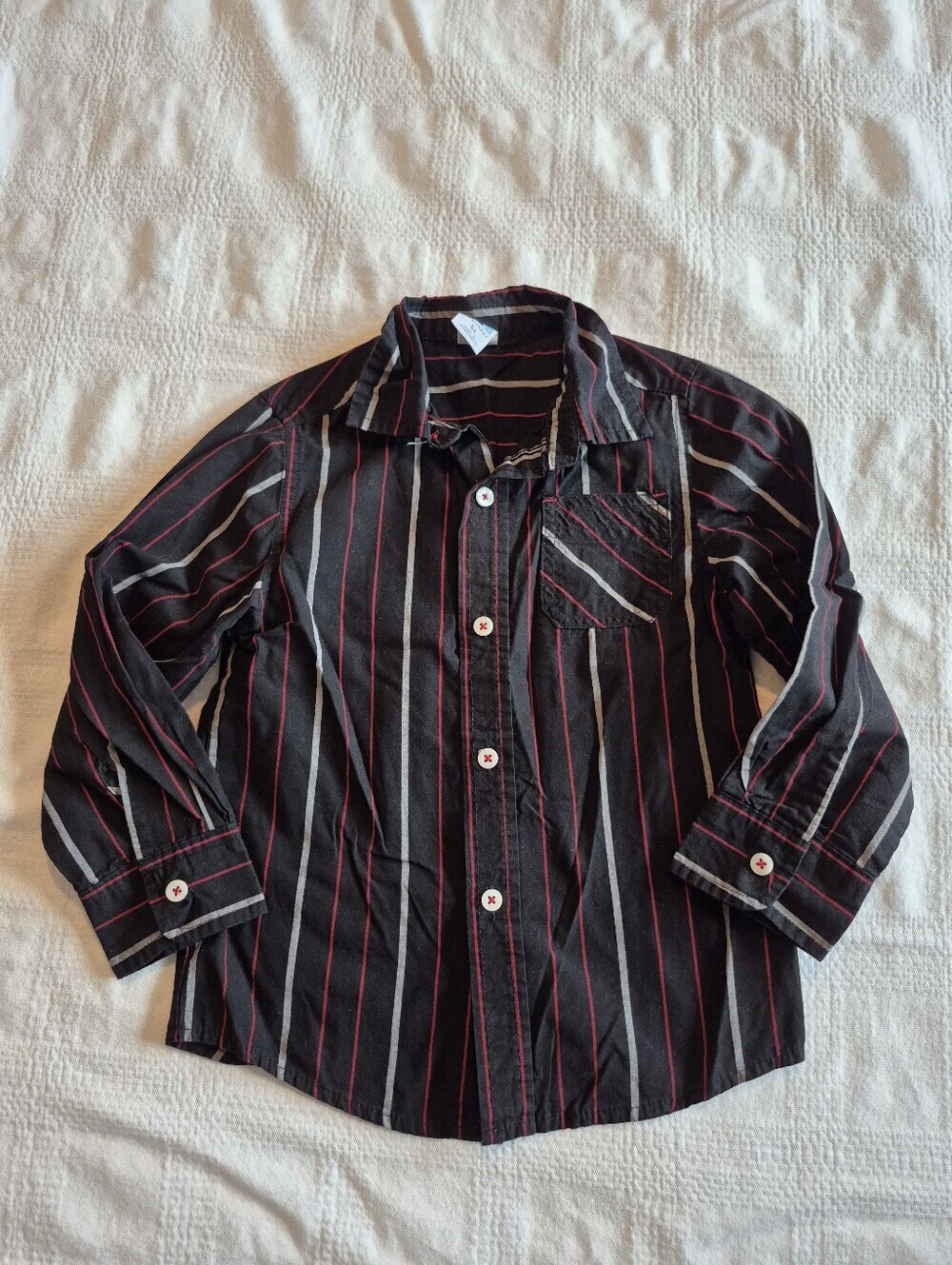 Healthtex boys 5T long sleeve button up shirt black, red, gray VGUC